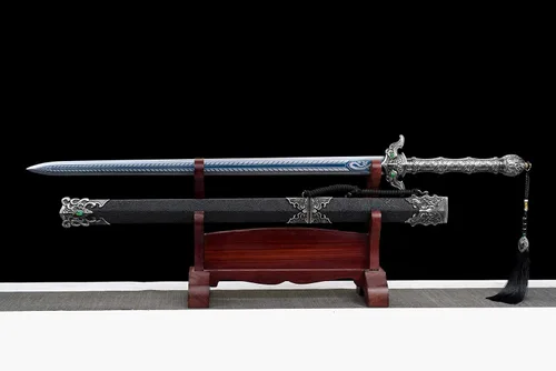 Vista 3 de Espada china Han Jian alto manganeso acero afilado hoja bestia protector de Negro