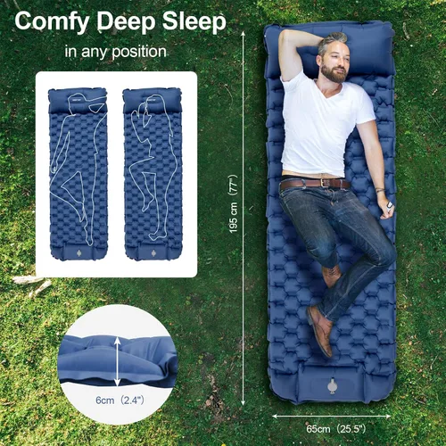 Vista 3 de Night Cat Colchonetas Inflables para Dormir con Almohada y Bomba de Pie para Camping, Mochilero, Senderismo, Ultraligera, Compacta, Cómoda