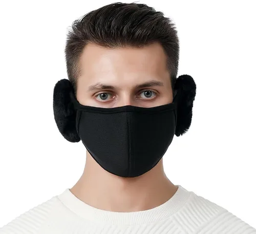 Vista 10 de Máscara unisex de invierno cálida y resistente al viento con cubiertas de orejas esponjosas - Cubierta de boca gruesa, a prueba de polvo bean paste