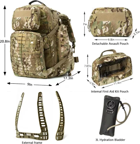 Vista 2 de MT Mochila militar de 3 días con marco externo MOLLE Army Medium Ruck, mochila de asalto
