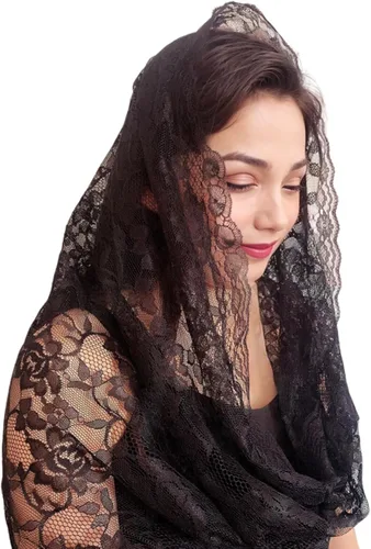 Vista 4 de GAODESI Mass Veil Infinity Chapel Veil Floral Latin Mass Head Cover Lace Scarf V678