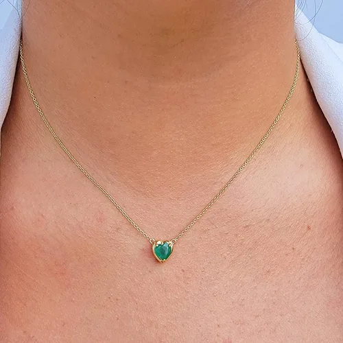 Vista 22 de 18K Solid Yellow Gold Genuine Gemstone Choker Necklace, 15 inches Chain Pendant Dainty Necklace gift for her