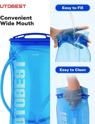Vista 7 de UTOBEST Vejiga de agua, bolsa de hidratación de 1 L, 1.5 L, 2 L, 3 L para mochila de senderismo, sin BPA, depósito de agua a prueba de fugas