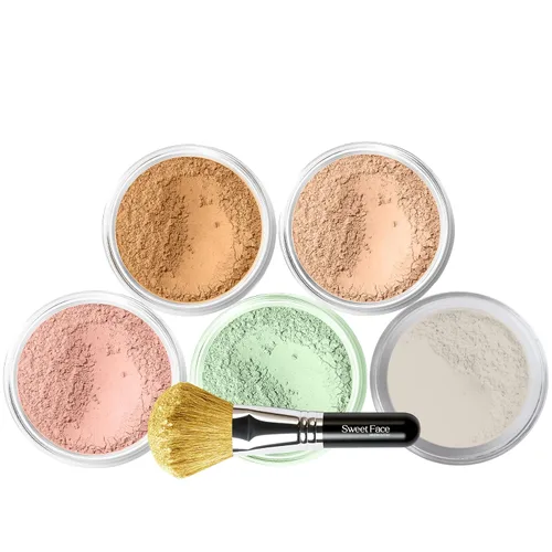 Vista 15 de Kit de 5 piezas con cepillo facial (BEIGE) Mineral Maquillaje Set Full Size Powder Bare Skin Matte Foundation