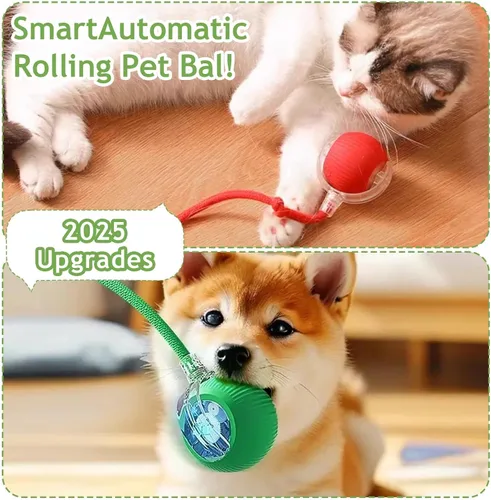 Vista 4 de Pelota interactiva rodante para perros, pelota autoenrollable para perros, juguetes interactivos para gatos, juguete automático automático para Gris