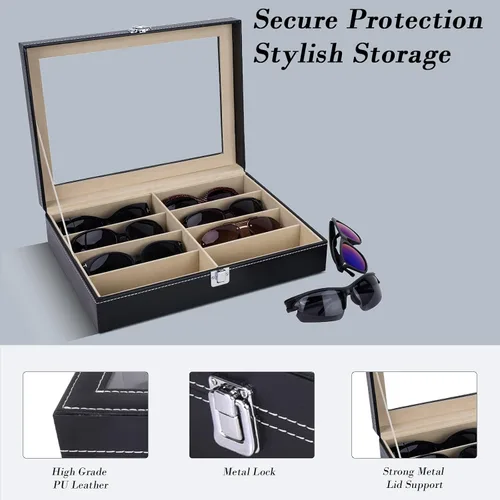 Vista 5 de AUTOARK Leather 8 Piece Eyeglasses Storage and Sunglass Glasses Display Case Organizer