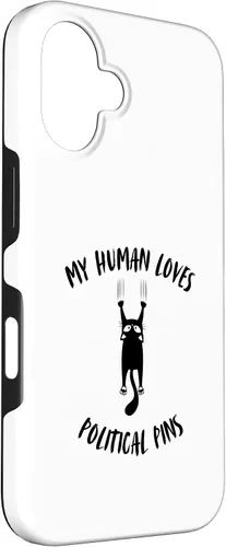 Vista 3 de iPhone 16 My Human Loves Political Pins - Cat Parent Hobby Lover Case