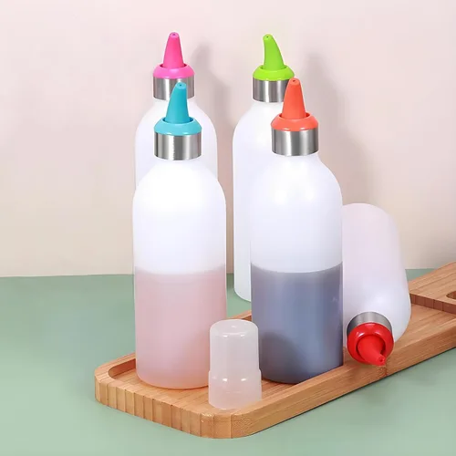 Vista 5 de 4 botellas exprimibles, botellas de plástico de 15 onzas para condimentos, dispensador de salsa, aderezo para salsa picante, condimentos, jarabe