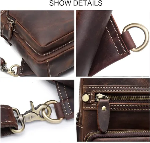 Vista 8 de Guimiaray Bolso bandolera grande de cuero de caballo loco de los hombres de la vendimia capacidad multifunción bolso cruzado casual 0198, Marrón