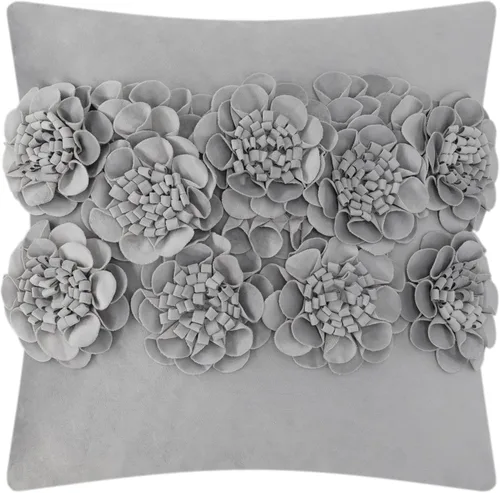 Vista 11 de JWH Fundas de cojines decorativos con flores 3D hechas a mano, estéticas, fundas de almohadas de acento floral, fundas de almohada de terciopelo Azul