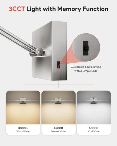 Vista 2 de VONLUCE Luz LED de Tocador de Baño de 24", Luces LED Modernas de Tocador 3CCT con Cabezal Giratorio de 360° y Brazo Oscilante, Lámpara de Baño