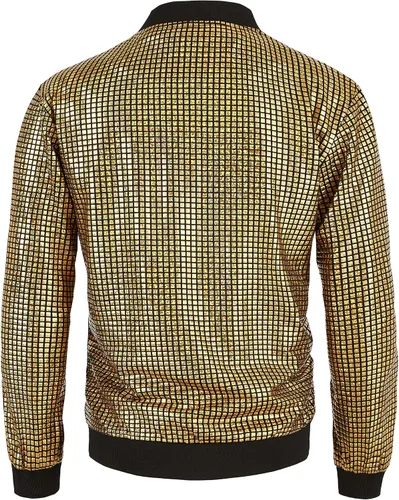 Vista 2 de WULFUL Chaqueta de bombardero Varsity para niños, disfraz de discoteca de los años 70, chaquetas metálicas de lentejuelas