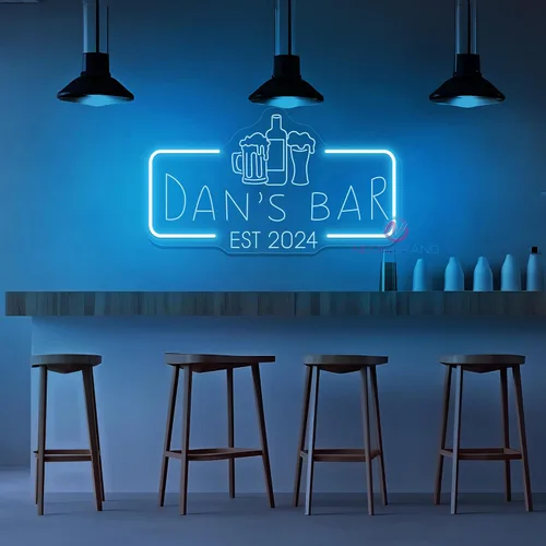 Vista 6 de Letrero de barra de neón personalizado – Letrero de luz personalizado para decoración de bar del hogar, salón o cueva de hombre (grabado rectangular)