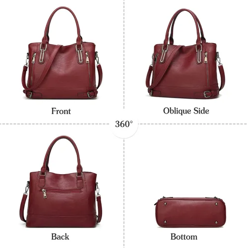 Vista 6 de FANDARE Bolso de mano vintage para mujer, bolso bandolera de piel sintética, impermeable