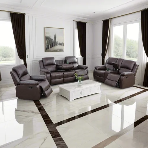 Vista 12 de Conjunto de sofá para sala de Estar, sillón reclinable de cuero transpirable, sofá de 3 plazas para cine en casa con portavasos para apartamento