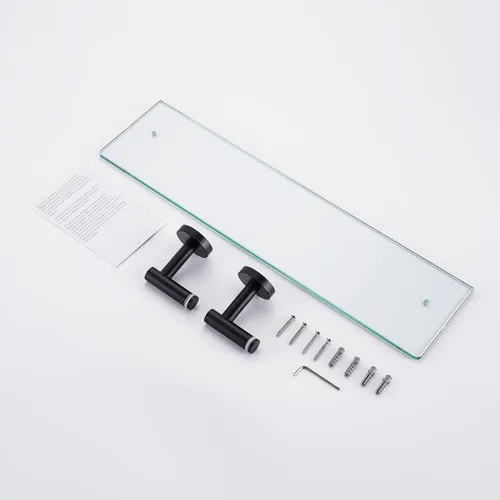 Vista 9 de KES Estante de baño de vidrio con vidrio templado de 8 mm de grosor y soportes negros mate de acero inoxidable SUS 304 de 20 pulgadas, organizador