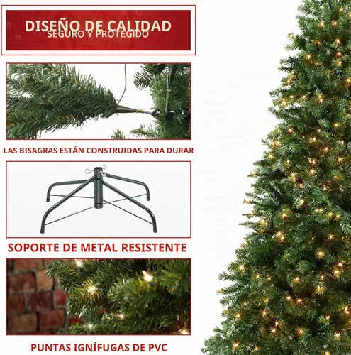 Vista 5 de Casafield - Árbol de Navidad artificial de verde pino realista, de 7.5 pies con luces y soporte de metal resistente