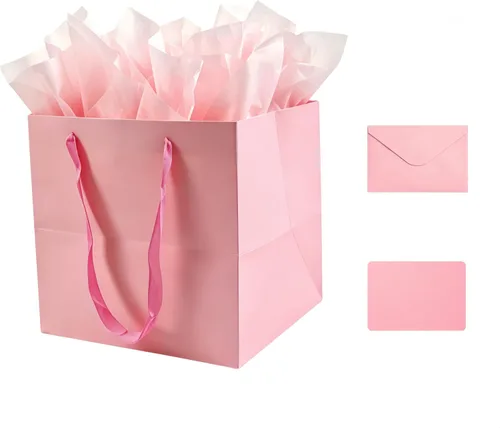 Vista 19 de JUNESHE Bolsa de regalo cuadrada negra grande con asas y papel de seda, 9.84 pulgadas, gran envoltura de regalo gigante para cumpleaños, boda