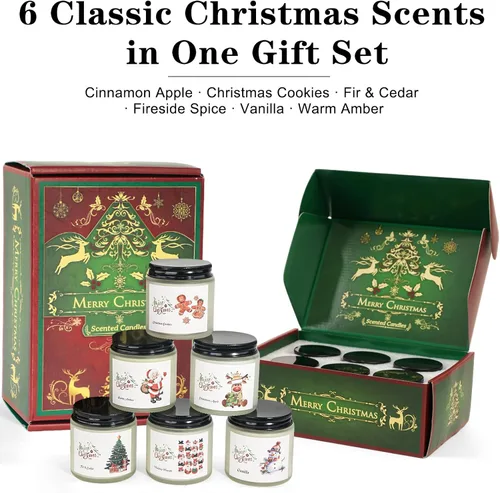 Vista 2 de Velas perfumadas de Navidad para el hogar, juego de 6 unidades, tarro de 21 onzas, regalo perfecto para mujeres, compañeros de trabajo, novia/amigos