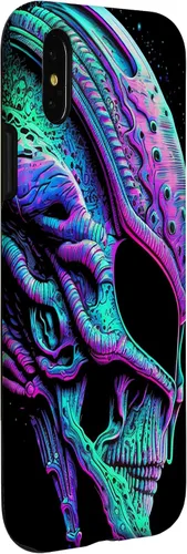 Vista 6 de iPhone 13 Pro Trippy Vaporwave Alien Head Skull Dripping Paint UFO Art Case