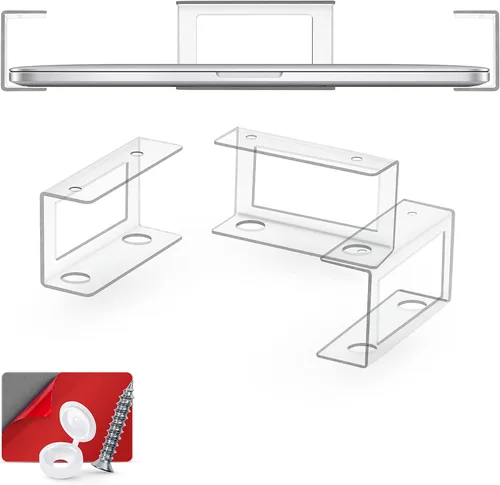 Vista 11 de Soporte para laptop debajo del escritorio para escritorio, adhesivo y atornillado, dispositivos de hasta 1.5 pulgadas de grosor como Macbooks