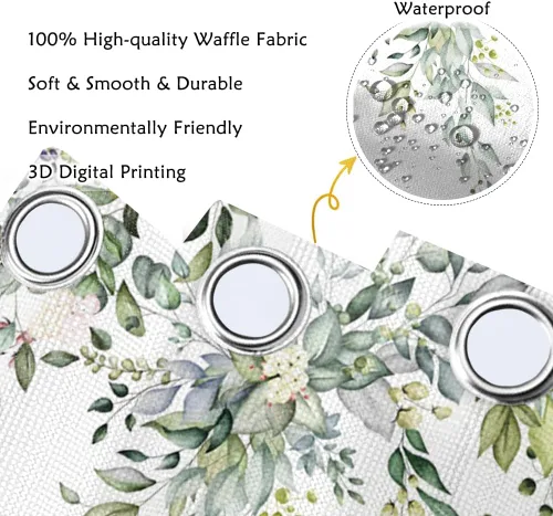 Vista 5 de Yeele Cortinas de ducha con diseño de hojas verdes, cortinas de ducha de tela de flores silvestres para baño, cortina de baño de plantas florales