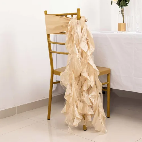 Vista 2 de Tableclothsfactory Paquete de 5 fajas de satén de gasa de sauce rizado beige