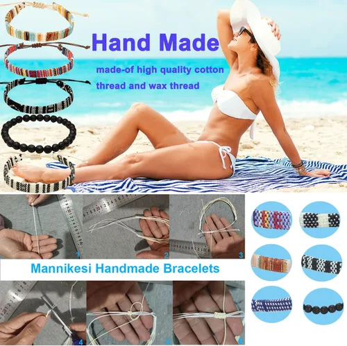 Vista 9 de Conjunto de pulseras de playa para hombres y mujeres, pulseras para hombres, pulseras bohemias hechas a mano, pulseras envolventes de joyería