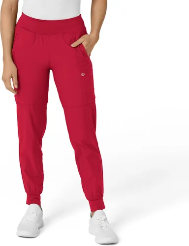 Vista 13 de Pantalón de hospital para mujer con cintura cómoda y estilo jogger, rojo, talla S Negro