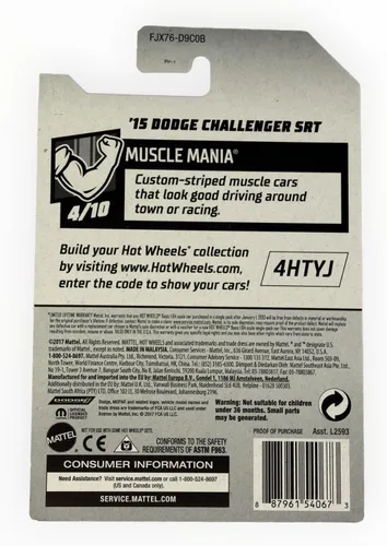Vista 2 de Hot Wheels Dodge Challenger SRT '15, Muscle Mania 4/10 [Negro] 42/365