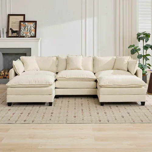 Vista 332 de Sofá seccional modular verde de 111.5", sofás seccionales grandes de 3 plazas para sala de estar, sofá nube oversized de tela chenille con otomana