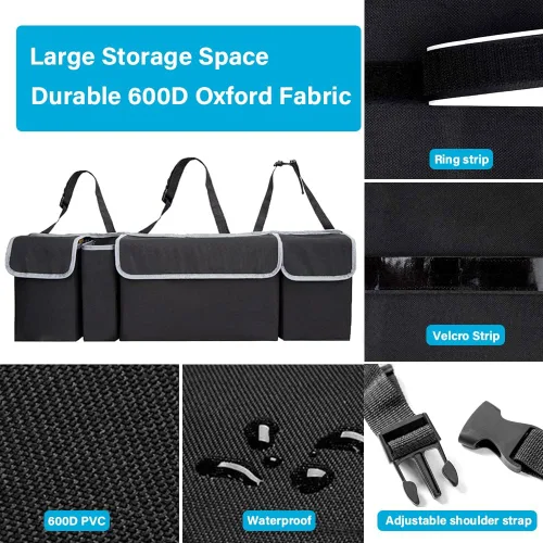 Vista 2 de Tianle Organizador de maletero de asiento trasero para automóvil, bolsa de almacenamiento duradera para colgar en el maletero con 4 bolsillos