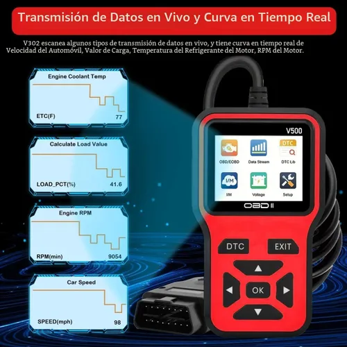 Vista 2 de Herramienta de diagnóstico del escáner V500 OBD2, lector de código profesional con transmisión de datos en tiempo real, búsqueda de DTC, preparación