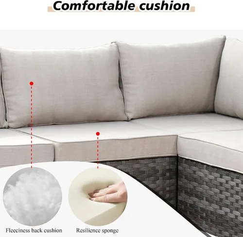 Vista 5 de HOOOWOOO Outdoor Patio Sectional Furniture Sofa Set with Widened Armrest,6 Piece Small Modern Wicker Couch,Modular L Shaped Conversation Seating Set