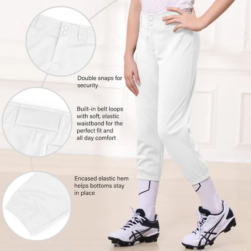 Vista 5 de Stelle Pantalones de sóftbol para niñas, pantalones de béisbol para jóvenes, pantalones de lanzamiento rápido con bolsillos, camiseta para niños