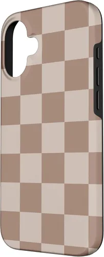 Vista 2 de Funda para iPhone 16 marrón con diseño de cuadros grandes, color beige estético marrón