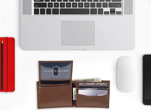 Vista 6 de Tommy Hilfiger Cartera de cuero genuino para hombre con múltiples ranuras para tarjetas