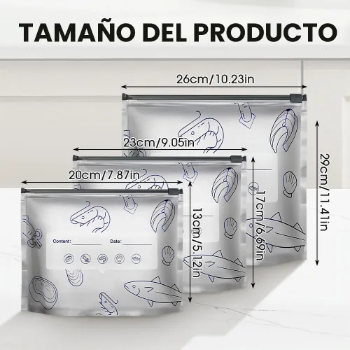 Vista 2 de Bolsas de almacenamiento reutilizables de papel de aluminio sellables, bolsas deslizantes reutilizables para almacenamiento y conservación