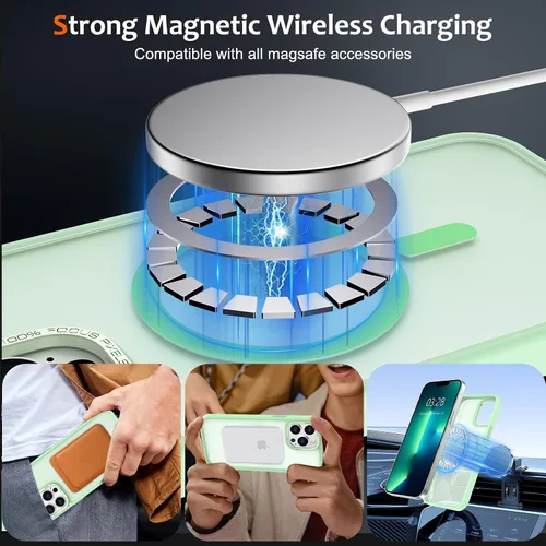Vista 291 de Anuck - Funda magnética para iPhone 11 compatible con MagSafe, carcasa trasera mate translúcida dura, borde de TPU, delgada, resistente a impactos