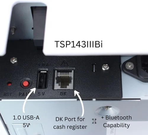 Vista 3 de Star Micronics TSP143IIIBi Impresora térmica de recibos Bluetooth para iOS, Android y Windows con cortador automático y fuente de alimentación Gris