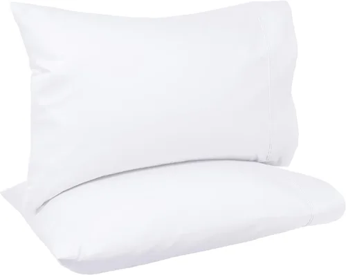 Vista 13 de Amazon Basics Juego de 2 fundas de almohada de 400 hilos, 100 % algodón, suaves, tejido satinado, resistentes a las arrugas, tamaño estándar, 20 x