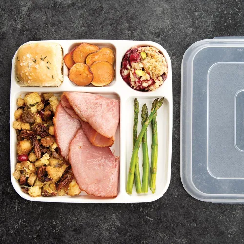Vista 4 de Nordic Ware Bandeja de comida dividida con tapa, blanco, polipropileno apto para microondas