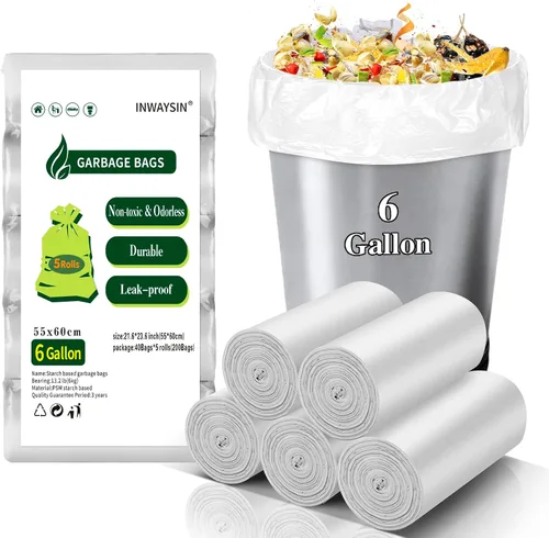 Vista 10 de Pequeñas bolsas de basura compostables – Mini bolsa de basura biodegradable de 1.2 galones, sin fragancia y fácil desgarre, a granel, forros