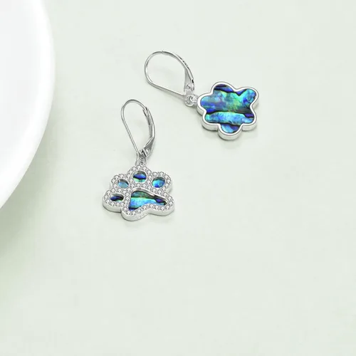 Vista 3 de Aretes colgantes de plata de ley con diseño de pata de perro, diseño de pata de cachorro, para mujeres y niñas