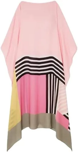 Vista 3 de Kaftán de seda satinada para mujer, estampado islámico, seda caftán de seda, vestido largo de seda, caftán de fiesta, color rosa, talla única, Rosado
