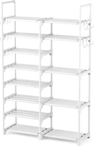 Vista 10 de ROJASOP Organizador de zapatos, zapatero de metal de 8 niveles para armario, entrada, garaje, 26-32 pares de estantes altos de almacenamiento