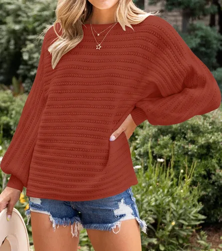 Vista 7 de ZESICA Suéter holgado de manga larga con cuello redondo para mujer estilo casual de otoño