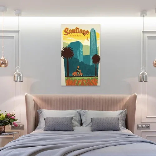 Vista 8 de Póster de Chile Santiago, impresión de póster de viaje de Países del Mundo, impresión vintage de lienzo de mediados de centavo, arte de pared
