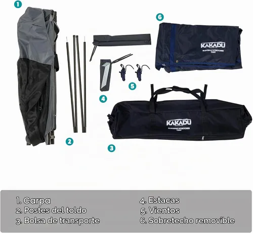 Vista 9 de Kakadu Tienda de Campamento Cuna, para 1 Persona, Configuración Fácil en 1 Minuto, Plegable, Compacta, Tienda Elevada con Toldo Impermeable