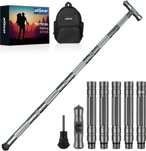 Vista 11 de aiGear G2 Tactical Hiking Stick Without Multi-Tool, 5/8 Section Negro